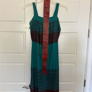Twelfth Street by Cynthia Vincent Teal and Black Striped Maxi Dress